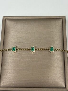 10k Solid Yellow Gold Bracelet with Lab Diamonds and Emeralds Super Sparkly
